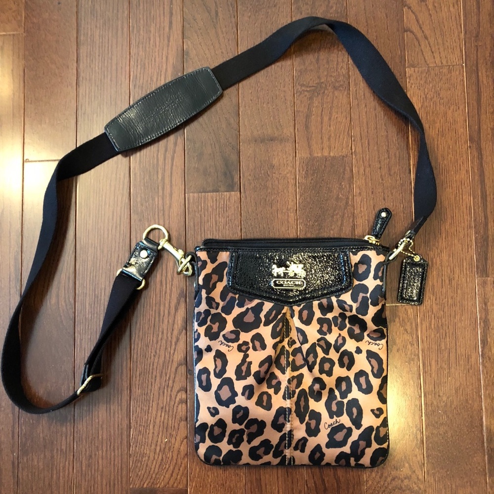 Coach leopard print vinyl crossbody bag